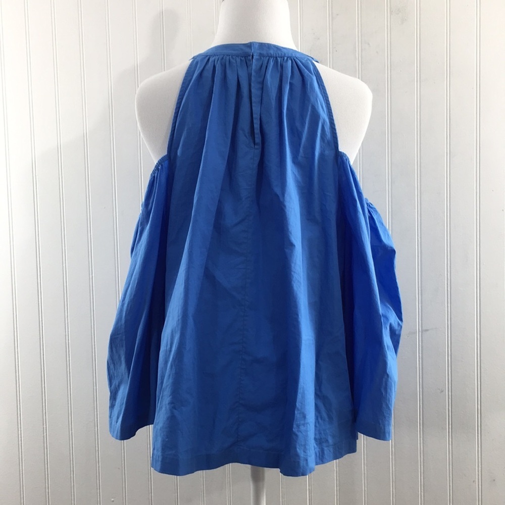 Ann Taylor Blue Poplin Halter Cropped Top Womens Medium Cold Shoulder - Picture 3 of 11